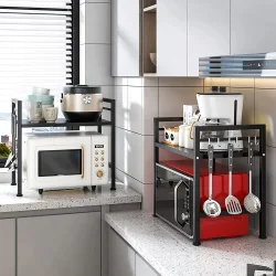 Ev Düzeni Uzmanı Siyah Mikrodalga Fırın ve Mutfak Rafı – Tezgahüstü Modern Organizer - 3