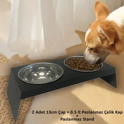 Evcil Hayvan Mama ve Su Kabı Standı, İkili Small Model Siyah, Paslanmaz Çelik, Yükseltilmiş, Kedi ve Köpekler İçin - 3