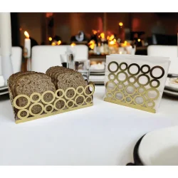 Gold Renk 2'li Set Ekmek Sepeti ve Peçetelik - 3