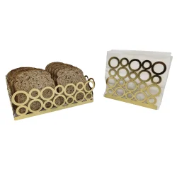 Gold Renk 2'li Set Ekmek Sepeti ve Peçetelik - 4
