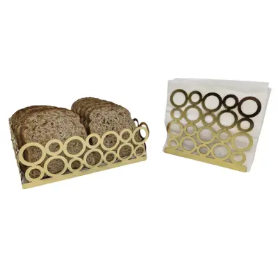 Gold Renk 2'li Set Ekmek Sepeti ve Peçetelik - 4