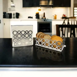 Gümüş Renk 2'li Set Ekmek Sepeti ve Peçetelik - 5