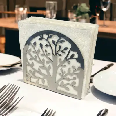 Hayat Ağacı Temalı Gümüş Metal Peçetelik - 1