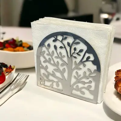 Hayat Ağacı Temalı Gümüş Metal Peçetelik - 3