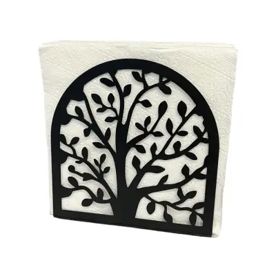 Hayat Ağacı Temalı Siyah Metal Peçetelik - 2