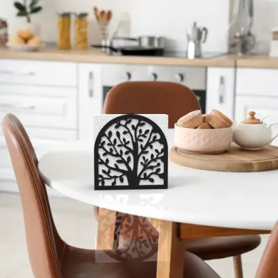 Hayat Ağacı Temalı Siyah Metal Peçetelik - 3