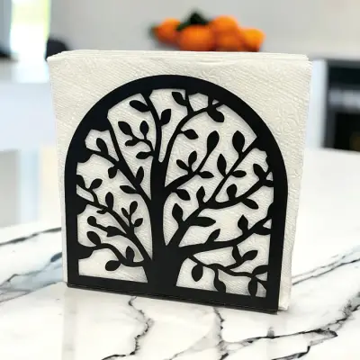 Hayat Ağacı Temalı Siyah Metal Peçetelik - 4