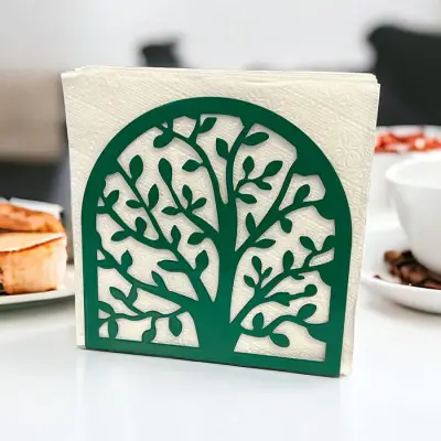 Hayat Ağacı Temalı Yeşil Metal Peçetelik - 1