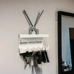 HOME SWEET HOME Duvara Monte Raflı ve 6 Kancalı Anahtarlık Askılık - Beyaz - 2