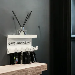 HOME SWEET HOME Duvara Monte Raflı ve 6 Kancalı Anahtarlık Askılık - Beyaz - 3