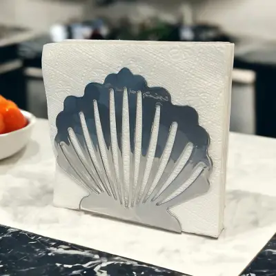 İstiridye Temalı Gümüş Metal Peçetelik - 1