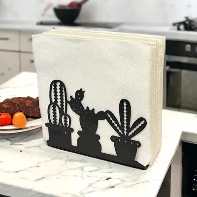 Kaktüs Temalı Siyah Metal Peçetelik - 3