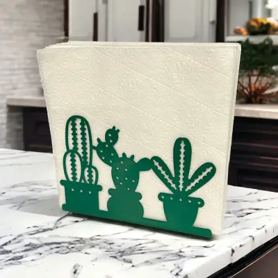 Kaktüs Temalı Yeşil Metal Peçetelik - 2