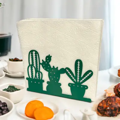 Kaktüs Temalı Yeşil Metal Peçetelik - 3