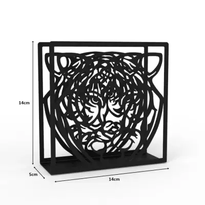 Kaplan Temalı Siyah Metal Peçetelik - 1