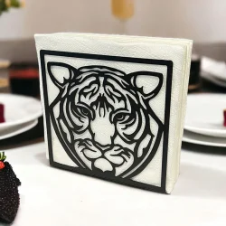 Kaplan Temalı Siyah Metal Peçetelik - 2