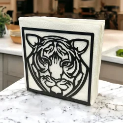 Kaplan Temalı Siyah Metal Peçetelik - 3