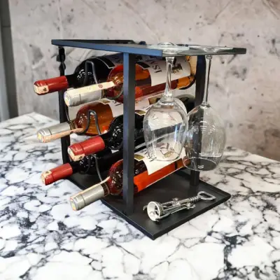 Modern 6 Bölmeli Şarap Standı Model-1 Siyah - 2