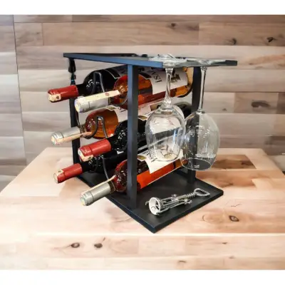 Modern 6 Bölmeli Şarap Standı Model-1 Siyah - 3
