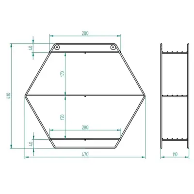 Modern Dekoratif Siyah Altıgen Duvar Rafı - 6