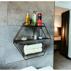 Modern Dekoratif Siyah Altıgen Duvar Rafı - 1