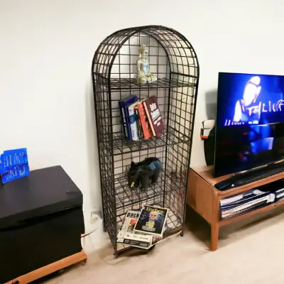 Modern Dekoratif Tel Metal Kitaplık & Çiçeklik Raf - Siyah - 2