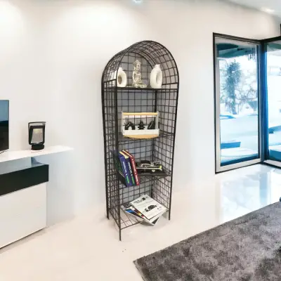 Modern Dekoratif Tel Metal Kitaplık & Çiçeklik Raf - Siyah - 4