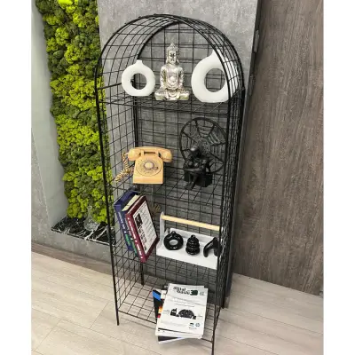 Modern Dekoratif Tel Metal Kitaplık & Çiçeklik Raf - Siyah - 5