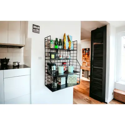 Modern Tasarım 4 Katlı Siyah Duvara Monte Dekoratif Raf - 1