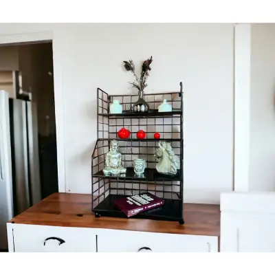 Modern Tasarım 4 Katlı Siyah Duvara Monte Dekoratif Raf - 2