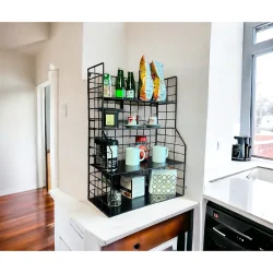 Modern Tasarım 4 Katlı Siyah Duvara Monte Dekoratif Raf - 3