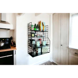 Modern Tasarım 4 Katlı Siyah Duvara Monte Dekoratif Raf - 6