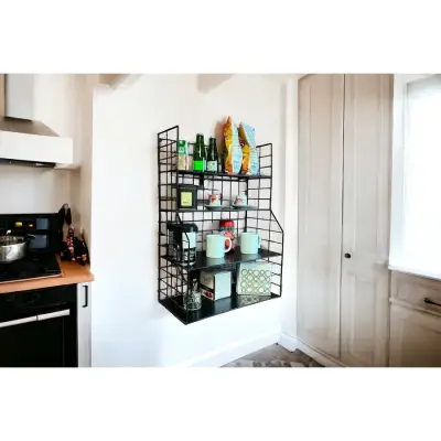 Modern Tasarım 4 Katlı Siyah Duvara Monte Dekoratif Raf - 6