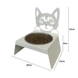 Sevimli Kedi Tasarımlı, Ergonomik Beyaz Kedi ve Köpek Mama ve Su Kabı Tekli Small Model – Paslanmaz Çelik, Dayanıklı Malzeme - 1