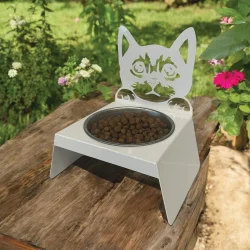 Sevimli Kedi Tasarımlı, Ergonomik Beyaz Kedi ve Köpek Mama ve Su Kabı Tekli Small Model – Paslanmaz Çelik, Dayanıklı Malzeme - 2