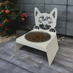 Sevimli Kedi Tasarımlı, Ergonomik Beyaz Kedi ve Köpek Mama ve Su Kabı Tekli Small Model – Paslanmaz Çelik, Dayanıklı Malzeme - 3