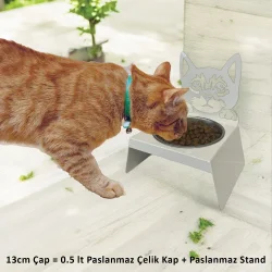 Sevimli Kedi Tasarımlı, Ergonomik Beyaz Kedi ve Köpek Mama ve Su Kabı Tekli Small Model – Paslanmaz Çelik, Dayanıklı Malzeme - 4