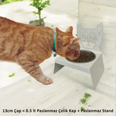 Sevimli Kedi Tasarımlı, Ergonomik Beyaz Kedi ve Köpek Mama ve Su Kabı Tekli Small Model – Paslanmaz Çelik, Dayanıklı Malzeme - 4