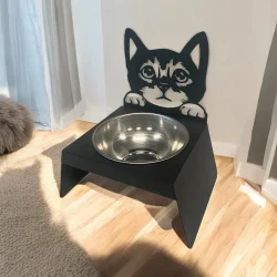 Sevimli Kedi Tasarımlı, Ergonomik Siyah Kedi ve Köpek Mama ve Su Kabı Tekli Small Model – Paslanmaz Çelik, Dayanıklı Malzeme - 3