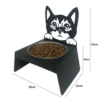 Sevimli Kedi Tasarımlı, Ergonomik Siyah Kedi ve Köpek Mama ve Su Kabı Tekli Small Model – Paslanmaz Çelik, Dayanıklı Malzeme - 4