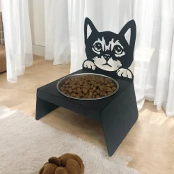 Sevimli Kedi Tasarımlı, Ergonomik Siyah Kedi ve Köpek Mama ve Su Kabı Tekli Small Model – Paslanmaz Çelik, Dayanıklı Malzeme - 5