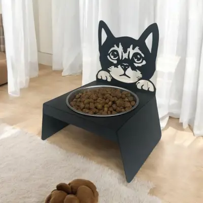 Sevimli Kedi Tasarımlı, Ergonomik Siyah Kedi ve Köpek Mama ve Su Kabı Tekli Small Model – Paslanmaz Çelik, Dayanıklı Malzeme - 5