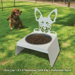 Sevimli Köpek Tasarımlı, Ergonomik Beyaz Kedi ve Köpek Mama ve Su Kabı Tekli Small Model – Paslanmaz Çelik, Dayanıklı Malzeme - 2