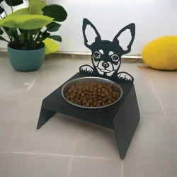 Sevimli Köpek Tasarımlı, Ergonomik Siyah Kedi ve Köpek Mama ve Su Kabı Tekli Small Model – Paslanmaz Çelik, Dayanıklı Malzeme - 1