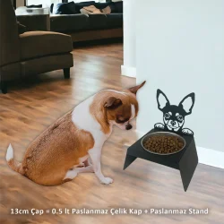 Sevimli Köpek Tasarımlı, Ergonomik Siyah Kedi ve Köpek Mama ve Su Kabı Tekli Small Model – Paslanmaz Çelik, Dayanıklı Malzeme - 4