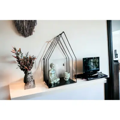 Şık Siyah Metal Duvara Monte Şamdan Dekoratif Mumluğu - 6