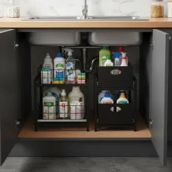 Siyah 2 Çekmeceli Organizer Sepet – 25x42 cm, Raylı Sistem, Çok Amaçlı Kullanım - 1