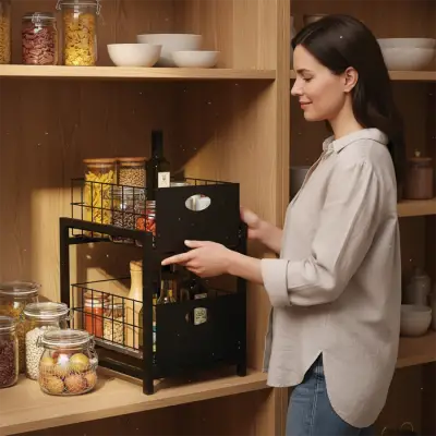 Siyah 2 Çekmeceli Organizer Sepet – 25x42 cm, Raylı Sistem, Çok Amaçlı Kullanım - 2