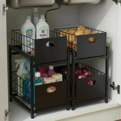 Siyah 2 Çekmeceli Organizer Sepet – 25x42 cm, Raylı Sistem, Çok Amaçlı Kullanım - 4