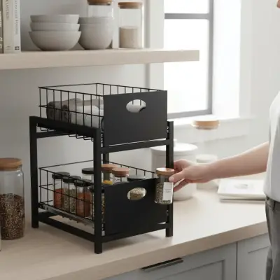 Siyah 2 Çekmeceli Organizer Sepet – 25x42 cm, Raylı Sistem, Çok Amaçlı Kullanım - 6